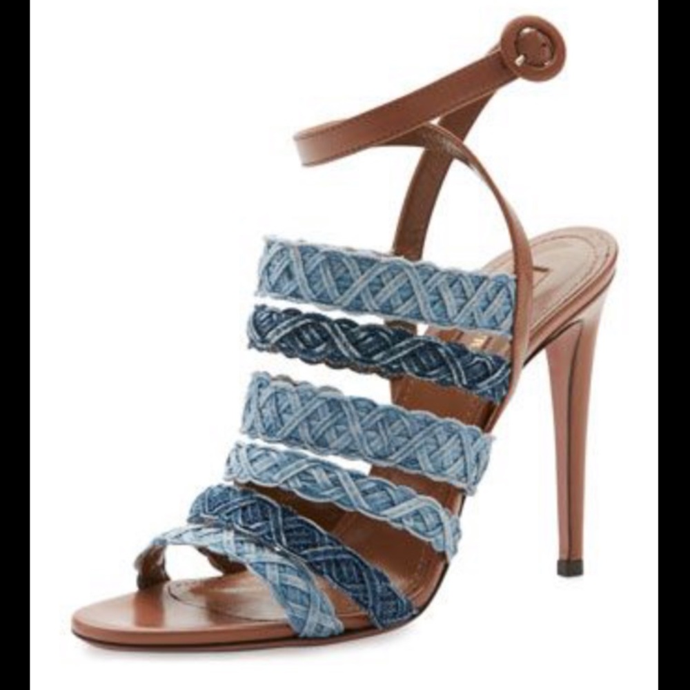 NWT Aquazzura Tyra blue denim strappy heels - Picture 1 of 4
